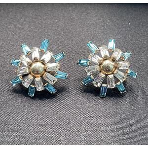 Vintage Phyllis 12k GP Earrings Blue & Clear Gems. Screw Back. See Description!